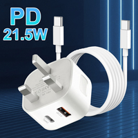 Chargeur rapide USB-C PD 21,5 W avec câble Type-C, protection QC3.0 OTP/OVP, pour appareil photo, téléphone portable, montre connectée, prise EU/UK/US/AU