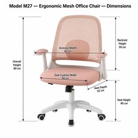 Chaise de bureau tendance en maille avec accoudoirs rabattables, réglage en hauteur, soutien lombaire, pivotante, pour bureau à domicile