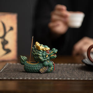 แท่นวางธูปรูปเรือมังกรนำโชคหม้อหอมแบบชุบทองบลูสโตนสำหรับใช้ในร่มอุปกรณ์ตกแต่งพิธีชงชา - Product Image 5