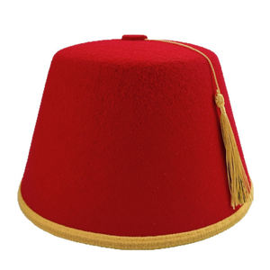 Chapeau Fez en velours <span class=keywords><strong>rouge</strong></span> unisexe pour adulte MH-3129 avec pompon doré ou noir, chapeau <span class=keywords><strong>marocain</strong></span> Shriner, tarbouche turque, fête - Product Image 1
