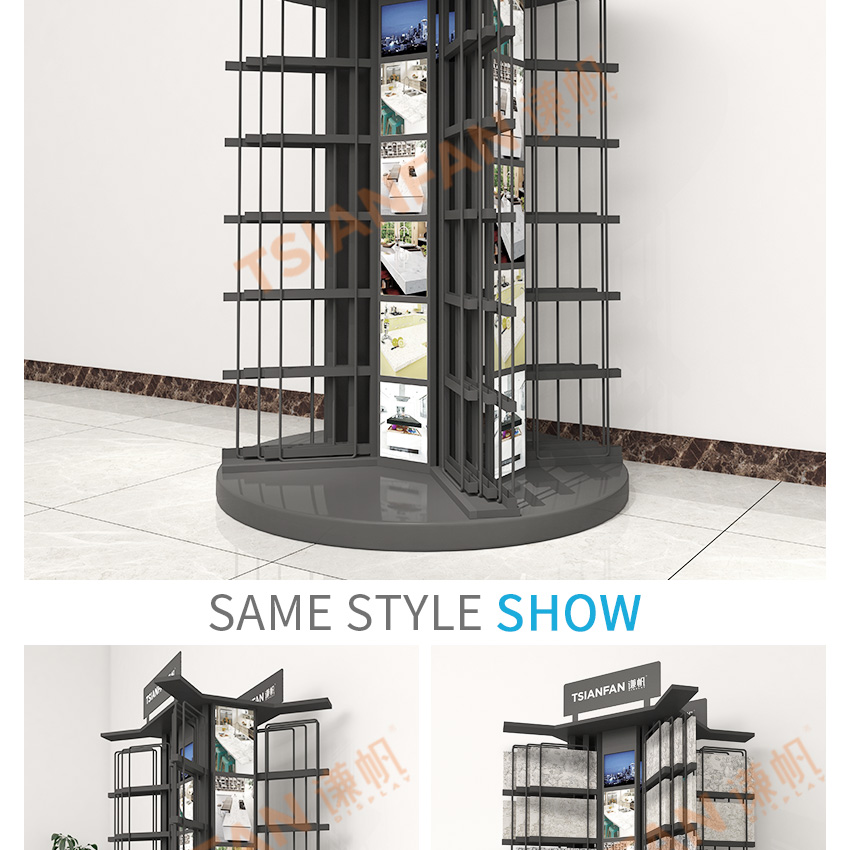 Tsianfan Design Metal Display Turning-Page Marble Granite Stone Quartz Floor Rack Porcelain Ceramic Tile Wing Display Stand