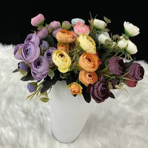 Décoration d'intérieur, bouquet de petites roses en soie <span class=keywords><strong>pas</strong></span> <span class=keywords><strong>cher</strong></span>, arrangements floraux, vente flash, 8 têtes de roses - Product Image 2