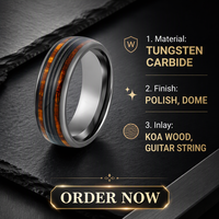 Bague en carbure de tungstène plaqué bronze de 8 mm avec incrustation en bois de Koa et cordes de guitare, alliance de couple confortable, cadeau de fiançailles