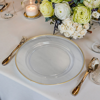Assiette de présentation de luxe pour mariage, 13 pouces, transparente avec bordure dorée, vaisselle en verre personnalisée pour la décoration d'événements