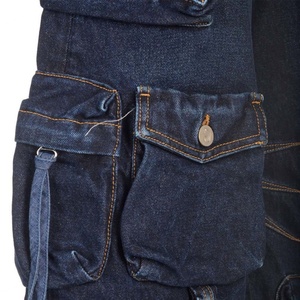 กางเกงขายาวทรงหลวมสบายๆ หลายกระเป๋า สีน้ำเงินเข้ม กางเกงคาร์โก้ กางเกงยีนส์เดนิมสำหรับผู้หญิง - Product Image 6