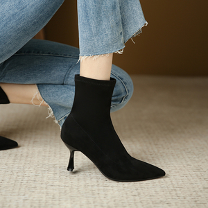 Bottines en <span class=keywords><strong>daim</strong></span> noires pour femmes, logo personnalisé à la mode, prix d'usine - Product Image 5