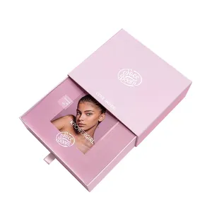 Ensemble de soins de peau en carton rose rigide, Logo personnalisé de luxe en forme de tiroir, boîte PR pour la beauté, 50 pièces