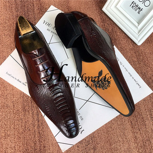 Chaussures habillées à bout pointu, chaussures Oxford pour hommes en cuir véritable de vachette, fabriquées à la main, nouveau style tendance, chaussures pour coiffeur - Product Image 2