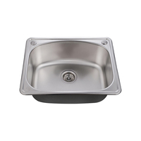 Wastafel Dapur Stainless Steel Brushed Single Bowl Persegi Panjang Dua Lubang 0.6mm 0.8mm