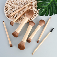Ensemble de 8 pinceaux de maquillage double-embout avec sac, pour fond de teint, blush, fard à paupières, sourcils, manche en bois, logo personnalisé