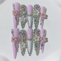 Tacana 10 pièces Breloques pour Ongles, Fleurs à Cinq Pétales, Strass Floraux, Décoration d'Ongles Faite à la Main, Style Européen Français Blanc
