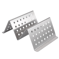 Grosir 3 Pak pemegang Taco Stainless Steel, bentuk bergelombang, rak berdiri gaya untuk adonan