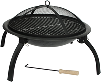 Barbecue à bois, foyer extérieur en métal avec écran anti-étincelles et pioche pour camping, plage, jardin