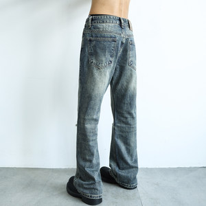 A25AZ-W612/<span class=keywords><strong>Micro</strong></span> trou évasé droit Denim Jeans garçons lavé en détresse Style américain haute rue automne rétro pantalon - Product Image 2
