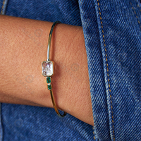 Bracelet ajustable Gemnel Fashion Style Hip Hop avec breloque émeraude et grappe de zircons cubiques baguette étincelants