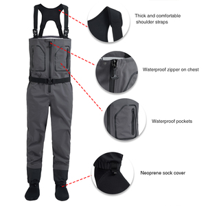 Cuissardes de pêche pour hommes prêtes à être expédiées avec bottes 3 plis respirants et imperméables en nylon avec bottes en néoprène durables - Product Image 2