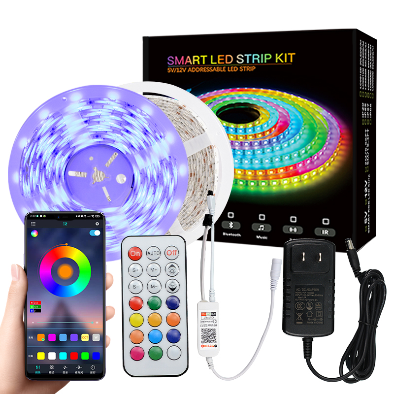 New 60LEDs 5050 SMD WS2811 IP20 Waterproof Smart App Control RGB led strip light kit