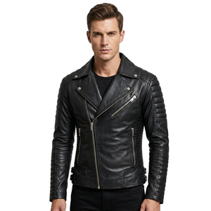 Chaqueta de Motociclista Acolchada para Hombre, Personalizable en Color, de Piel Vacuna, Corte Holgado, Cierre Asimétrico, Impermeable y Resistente al Viento, para Invierno - Product Image 1