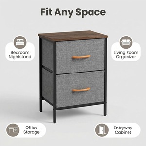 Table de chevet moderne en tissu avec 2 tiroirs, dessus en bois, structure en acier, meuble de rangement, mobilier de chambre, design minimaliste - Product Image 3