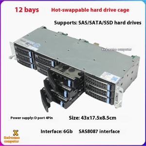 핫 스왑 8087 인터페이스 D 형 4 핀 전원 공급 장치 SAS/SATA 저장 장치가 있는 12 베이 3.5 인치 알루미늄 하드 드라이브 케이지 - Product Image 4
