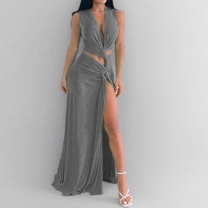 Long Slit Front Party Dress - Elegant & High Slit Design Long Slit Front Party Dress - Elegant & High Slit Design