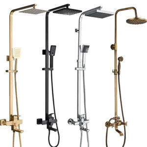 Juego de ducha cuadrado con cabezal de lluvia, acabado mate, montaje en pared, oro cepillado, acero inoxidable negro, posición oculta, marca privada - Product Image 1