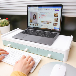 Office Monitor Stand With Drawers <b>Desktop</b> <b>Organizer</b> Raised Shelf <b>For</b> Computer Keyboard Storage Rectangle Shape Standing Type - Product Image 4