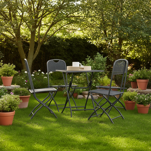 Ensemble de salle à manger de jardin pliable anthracite en métal maillé 4 places, mobilier d'extérieur au design minimaliste - Product Image 2