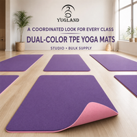 Tapis de yoga Yugaland Flagship Pro bicolore en TPE, anti-déchirure, antidérapant, pour entraînement professionnel en salle de sport, fournisseur d'usine en gros