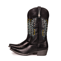 Botas Vaqueras al por Mayor para Mujer, de Cuero Genuino, Estilo Occidental, con Bordado de Mariposa, Zapatos de Moda para Chicas, Estilo Desierto