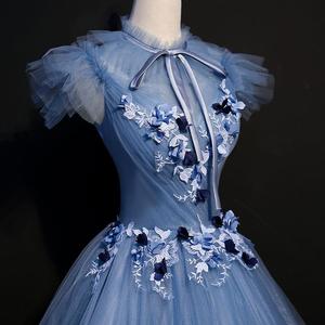 Smoky Blue Long Tulle Stage Performance Gown Women High Waisted Puffy Skirt Polyester Fabric Adult Fashionable Dress - Product Image 4