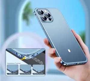 Cho Iphone 12 13 14 Pro Max Ultra Slim Frosted PC Trở Lại Kim Loại Hợp Kim Nhôm Khung Bumper Magnetic Trường Hợp Điện Thoại