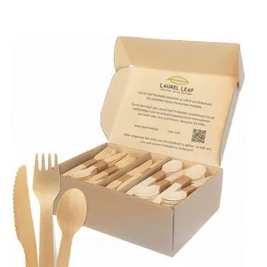纽维尔oem标志餐厅豪华行政勺子刀批发便宜的300件一次性厨房木制餐具套装