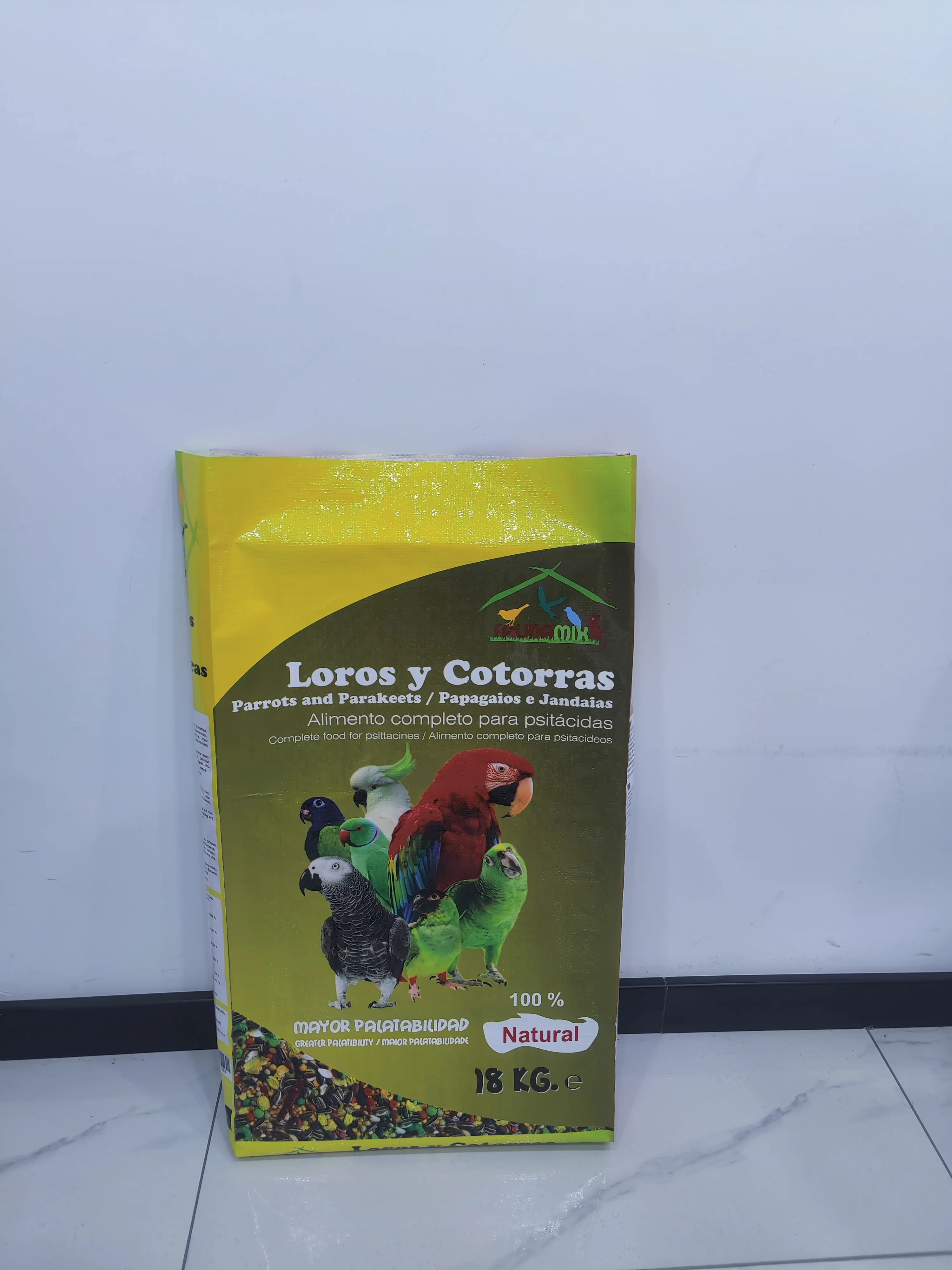 Pigeon canari poulet chien chat nourriture pour animaux de compagnie sac d'emballage en plastique 20kg 50kg oiseau calopsitte perroquet pinson pp tissé sac d'emballage