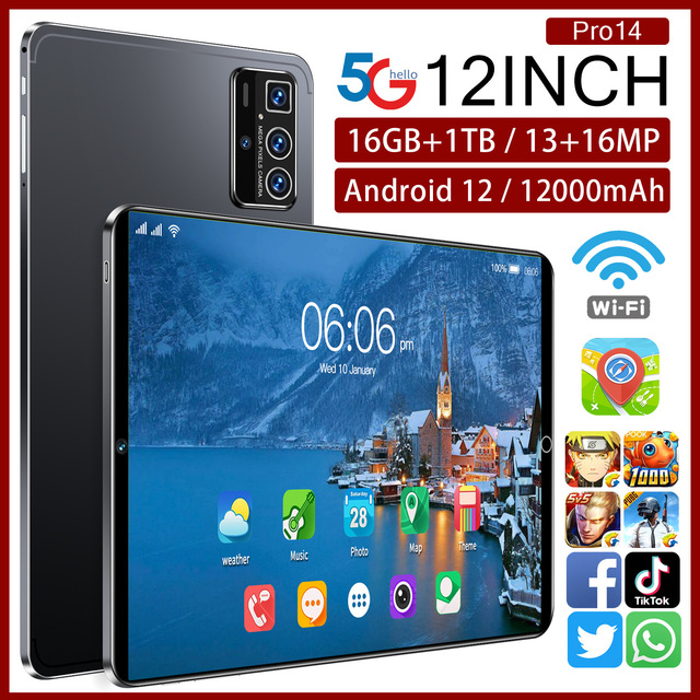 Hot Sell New 2024 Pad Mini 16GB RAM 1TB ROM Dual SIM 10.1 Inch Wifi GPS Battery 4G 5G Calling Tablet PC