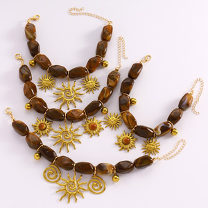 Pulsera de Cuentas Marrones Retro <span class=keywords><strong>Mirad</strong></span>, Diseño Bohemio con Colgante de Sol, Pequeña y de Alta Gama, Hecha a Mano para Mujer - Product Image 4