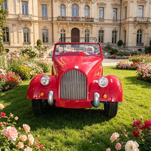 Voiture électrique classique rétro rouge à toit ouvert, 4 places, style vintage - Product Image 5