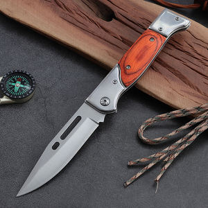 Hongrui 2025 Venta caliente cuchillo plegable botón bloqueo de seguridad para Camping mango de madera y hoja de acero inoxidable - Product Image 3