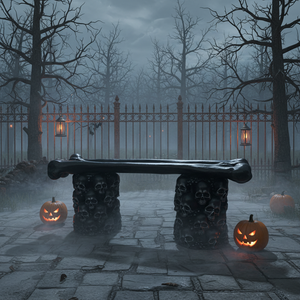 مقعد على شكل جمجمة وعظم بتصميم قوطي - مقعد زخرفي من الراتنج للهالوين، مناسب للمنازل المخيفة والمنازل القوطية والحدائق الخارجية - Product Image 1