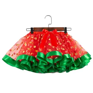 New Style Christmas Tutu For Girls Red Cheap Santa Ribbon Ruffle Tutu Skirt For Children Girls