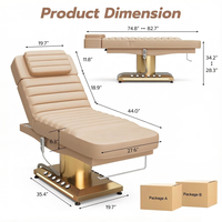 Fauteuil de massage électrique de luxe en cuir PU avec base dorée, mécanisme de levage, lit de beauté moderne pour spa et extensions de cils avec éclairage