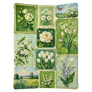 Couverture en flanelle à motifs floraux, couverture de sieste, douce pour la peau, réversible, pour chambre à coucher, salon, impression personnalisée - Product Image 6