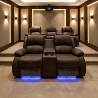 Sillón Reclinable Giratorio de Cuero de Lujo Moderno, Sofá de Cine con Portavasos