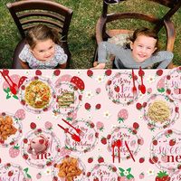 Articles de fête d'anniversaire 1 an Thème Fraise, Vaisselle jetable Berry Sweet One, Assiettes en carton, Gobelets, Serviettes, Nappe, Décoration pour bébé fille