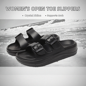 Sandales plates classiques pour femmes à bout ouvert avec bride de cheville, semelle extérieure en EVA, doublure en PVC, soutien de la voûte plantaire, motif rayé - Product Image 4