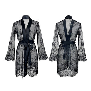 Vestido Largo <span class=keywords><strong>de</strong></span> Encaje Sexy para Mujer, Vestido Transparente, Lencería, Kimono, Bata, Traje <span class=keywords><strong>de</strong></span> <span class=keywords><strong>Baño</strong></span>, Ropa <span class=keywords><strong>de</strong></span> Dormir Romántica, Transpirable y Suave para Verano y Otoño - Product Image 4