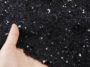 Nhập khẩu Hoa đen bóng sáng Bóng Lụa sequin thêu dệt nhỏ thơm phong cách vải len thô đặt váy vải - Product Image 2