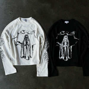 Benutzer definierte Drop Shoulder Overs ized Baggy Grafik Digitaldruck Schwere Baumwolle Langarm Baumwolle Waffel Boxy Cropped T-<span class=keywords><strong>Shirt</strong></span> - Product Image 1