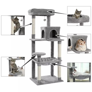 Arbre à chat moderne en peluche multi-niveaux gris clair avec griffoir en sisal, <span class=keywords><strong>hamac</strong></span> et niche pour grands chats, mobilier d'intérieur pour animaux de compagnie, vente chaude - Product Image 2