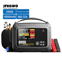 Démarreur de voiture portable 3400A 16000mAh, batterie externe, lampe LED, booster de batterie de voiture, compresseur d'air, gonfleur de pneus pour camion
